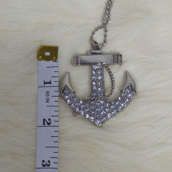 Silver Rhinestone Anchor Necklace Women’s Statement Piece - Picture 7 of 8